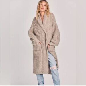 LoveShackFancy Beige Chunky Knit Long Cardigan